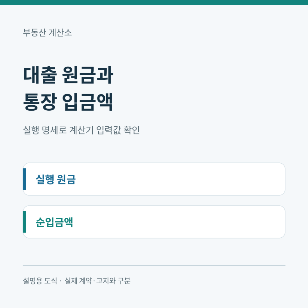 대출 원금과 통장 입금액 확인 항목을 정리한 대표 도식