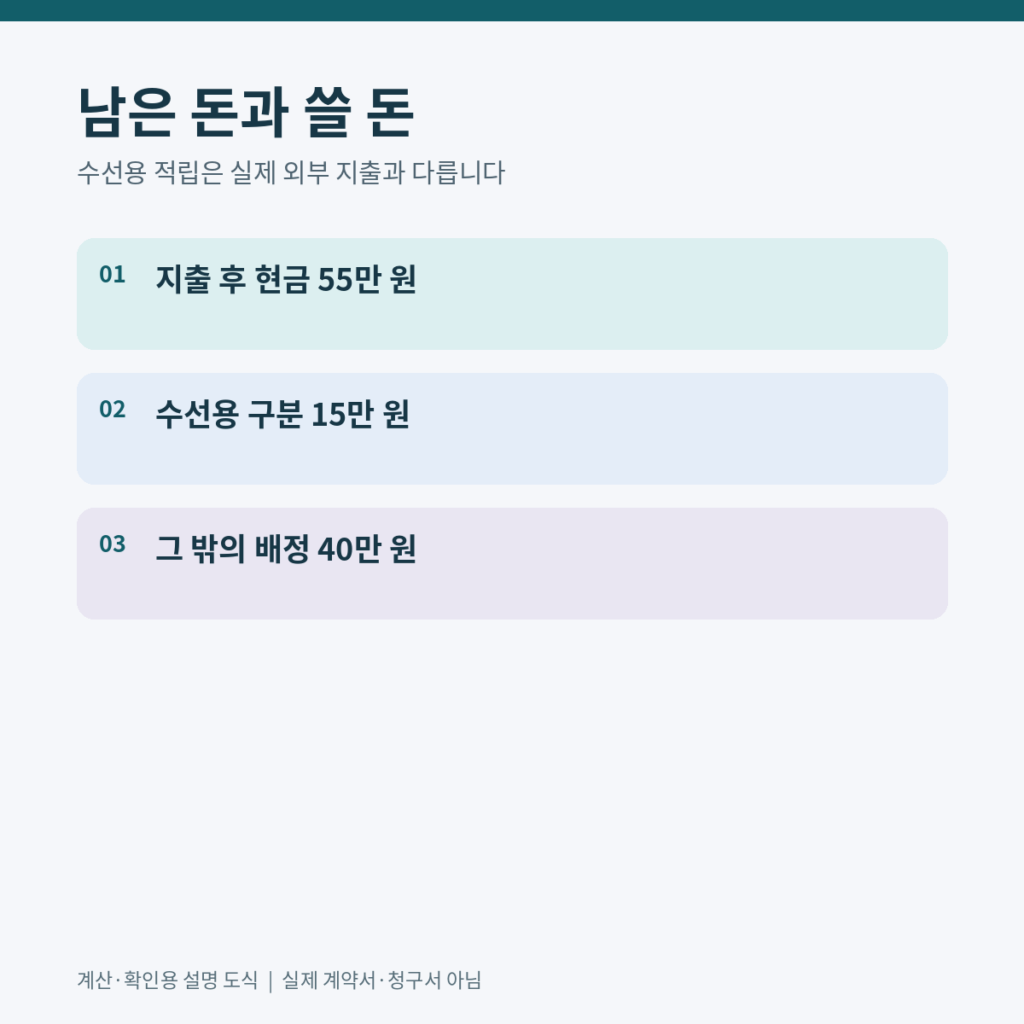 임대수입에서 실제지출을 뺀 현금과 수선용으로 따로 남긴 돈을 구분하는 설명도