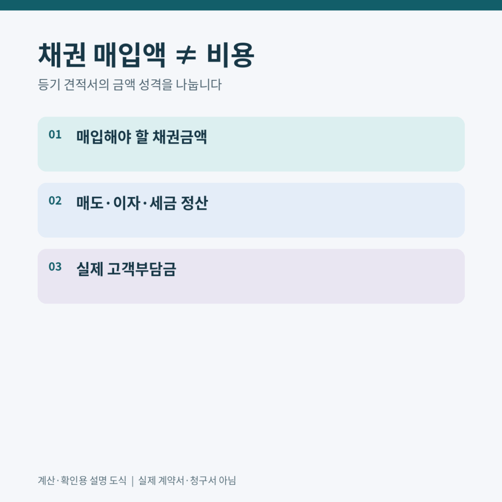 국민주택채권 매입금액과 실제고객부담금을 다른칸에 적는 도식
