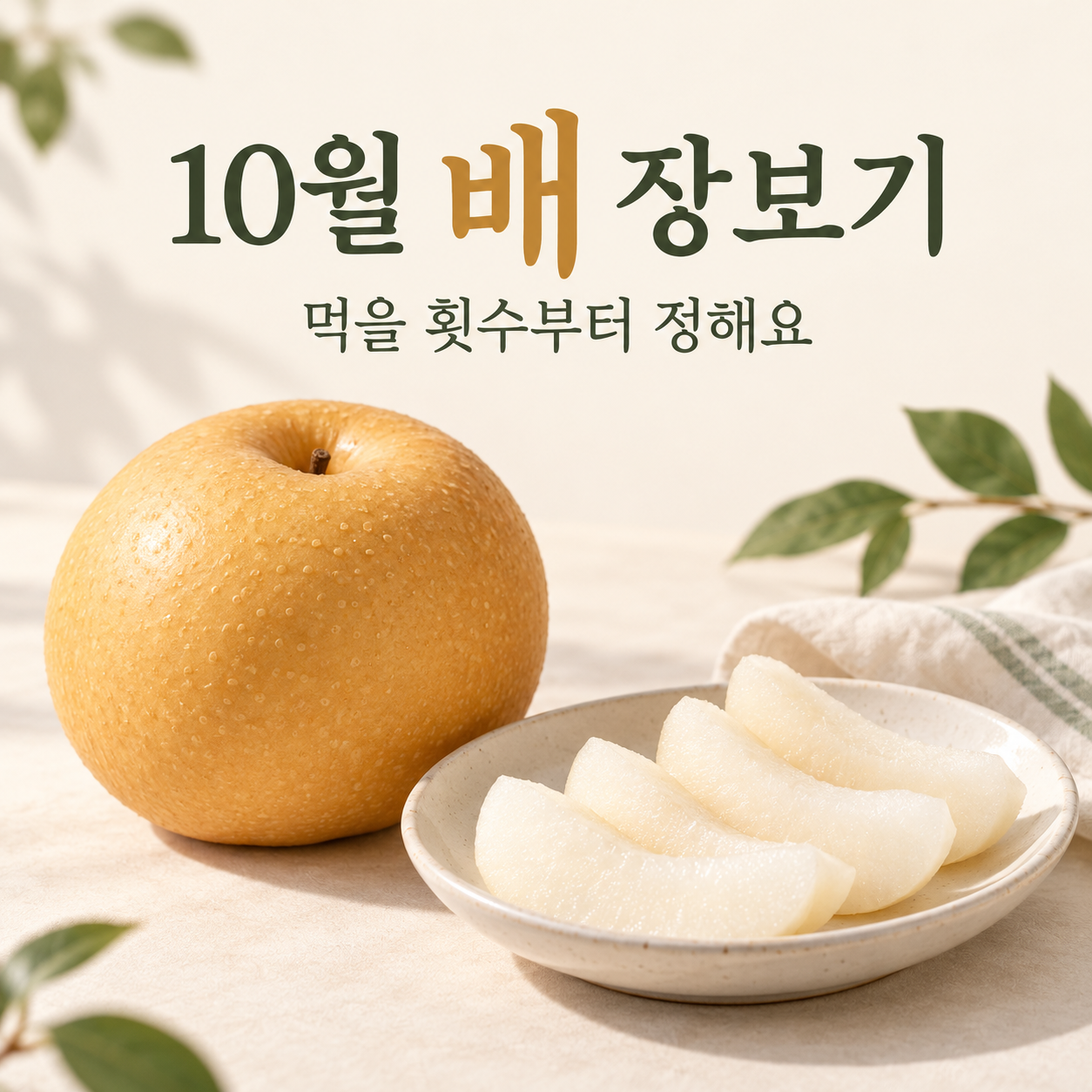 배와 썬 배를 놓은 10월 장보기 썸네일