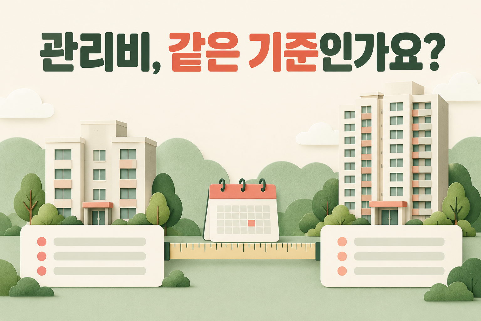 두 아파트의 관리비를 같은 기준으로 비교하는 설명용 삽화
