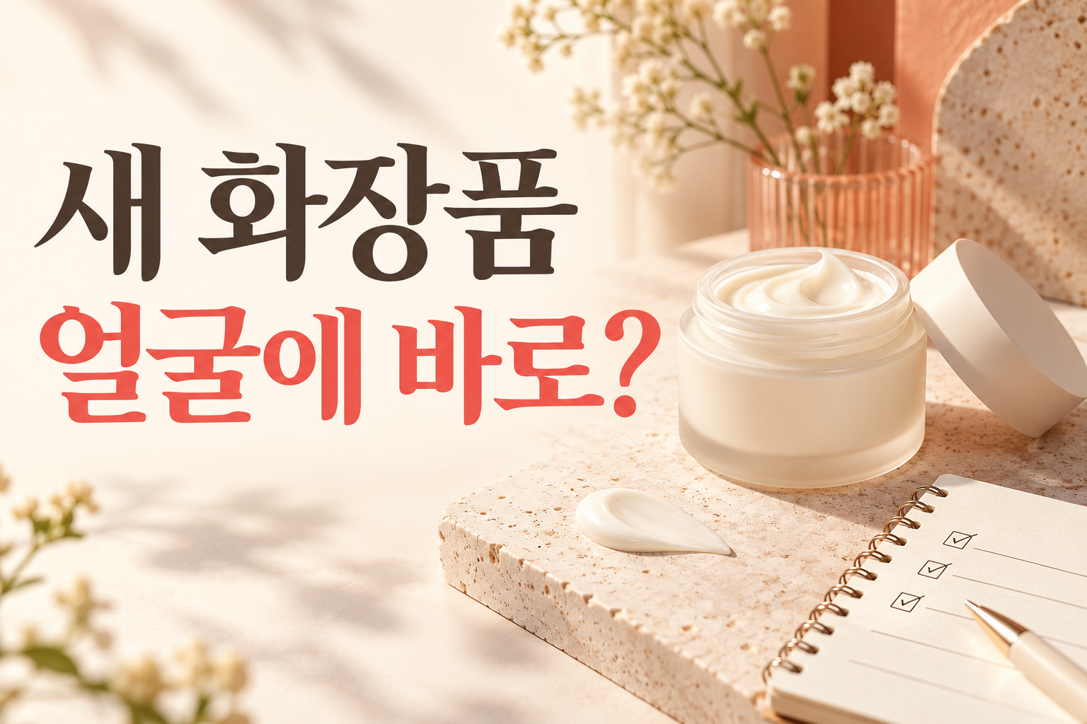 새 화장품 얼굴에 바로라는 질문과 가상의 크림 용기를 담은 썸네일